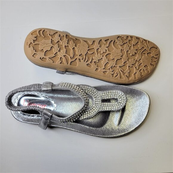 WOMENS Size 8 Silver Sandals L' Amour Cushioned Comfort Insole Toe Post NEW - Picture 5 of 12